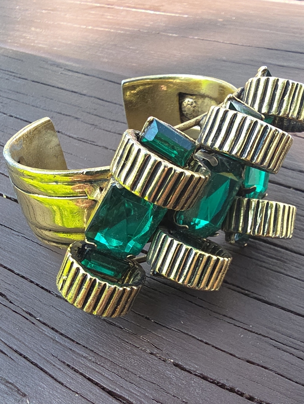J. Crew Cuff Bracelet with Emerald Green Gem Accents